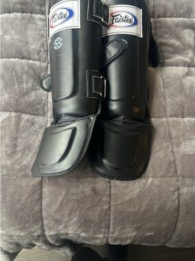 Fairtex Black Muay Thai Shin Guards - Leather Look